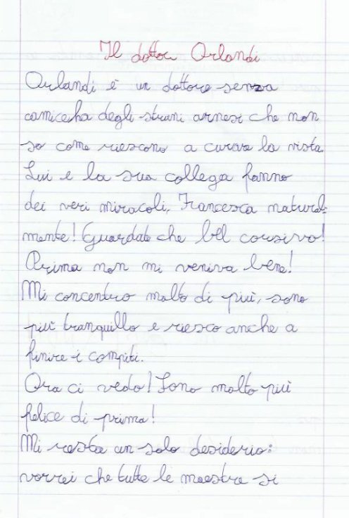 Lettera di un bambino seguito dal CRV